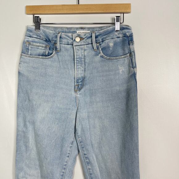 Good American 6 / 28 Good Curve Straight Leg Jeans Ripped Knee Raw Cut Hem - Picture 3 of 12
